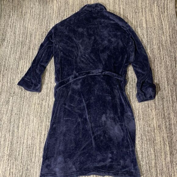 Fruit of the Loom Mens One Size Bath Robe Navy Blue‎ Belted Tie Waist Pockets - Picture 3 of 5